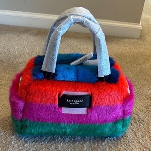 Kate Spade Puffed Striped Faux Fur Satchel